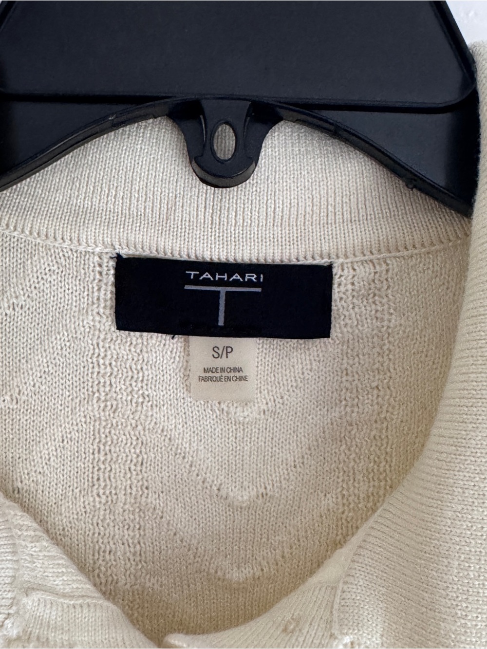 Tahari Cream Short-Sleeve Cable Knit Polo Sweater - Picture 3 of 13